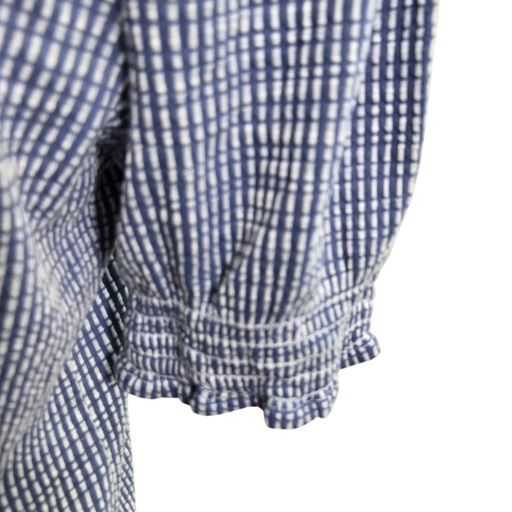 W5 Women's Blue White‎ Gingham Check V Neck Puff Sleeve Top Size Large Casual - Picture 3 of 5